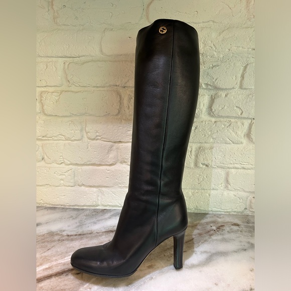 Gucci Rodano Calf Black Leather Boots with Heel - Picture 3 of 13